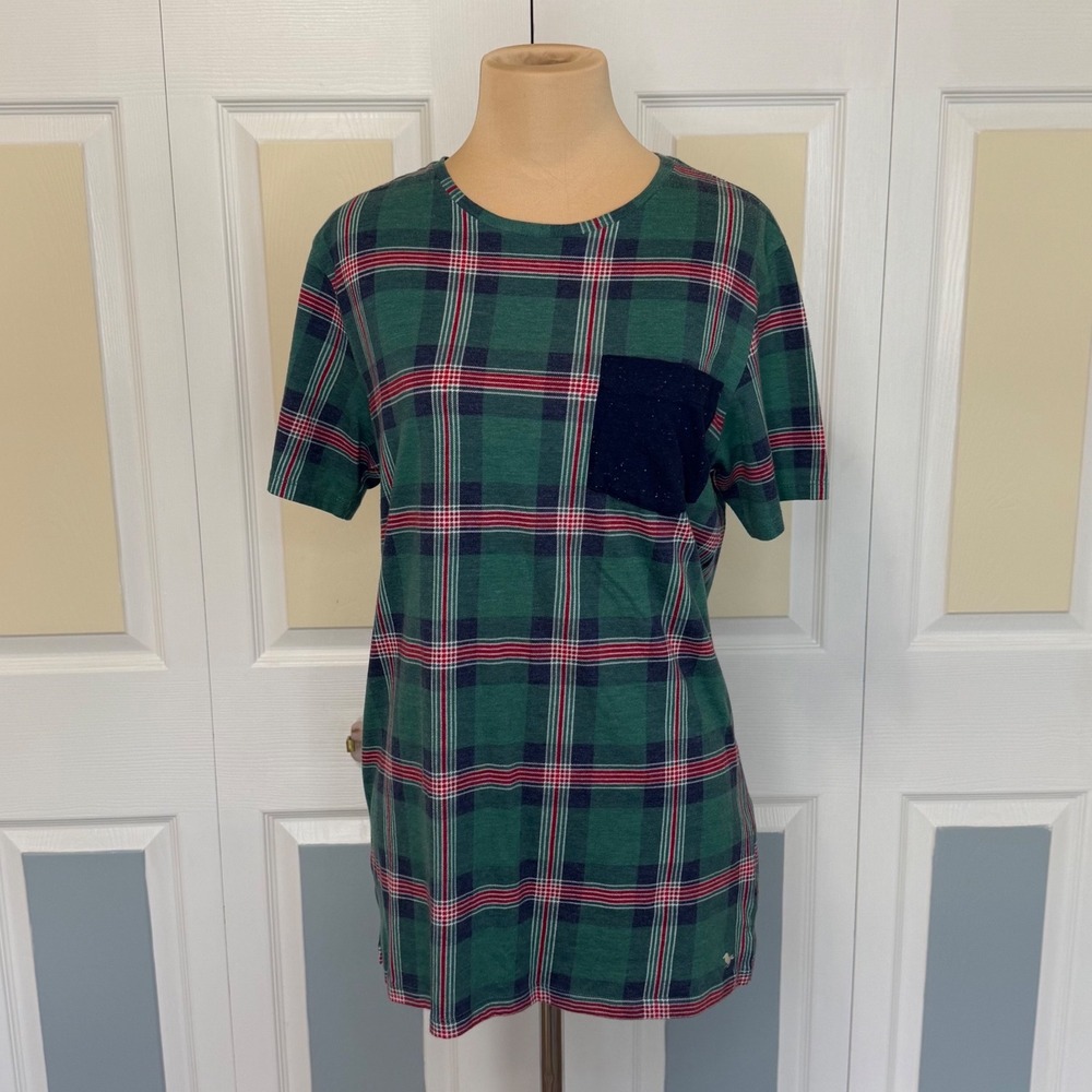 Modern Amusement Mens Plaid Pocket T-Shirt Green Red Blue Checkered Small